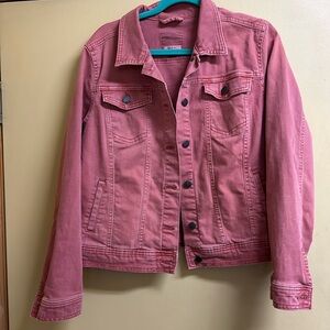 Women’s darker rose color Jean jacket. Universal thread with a little stretch.